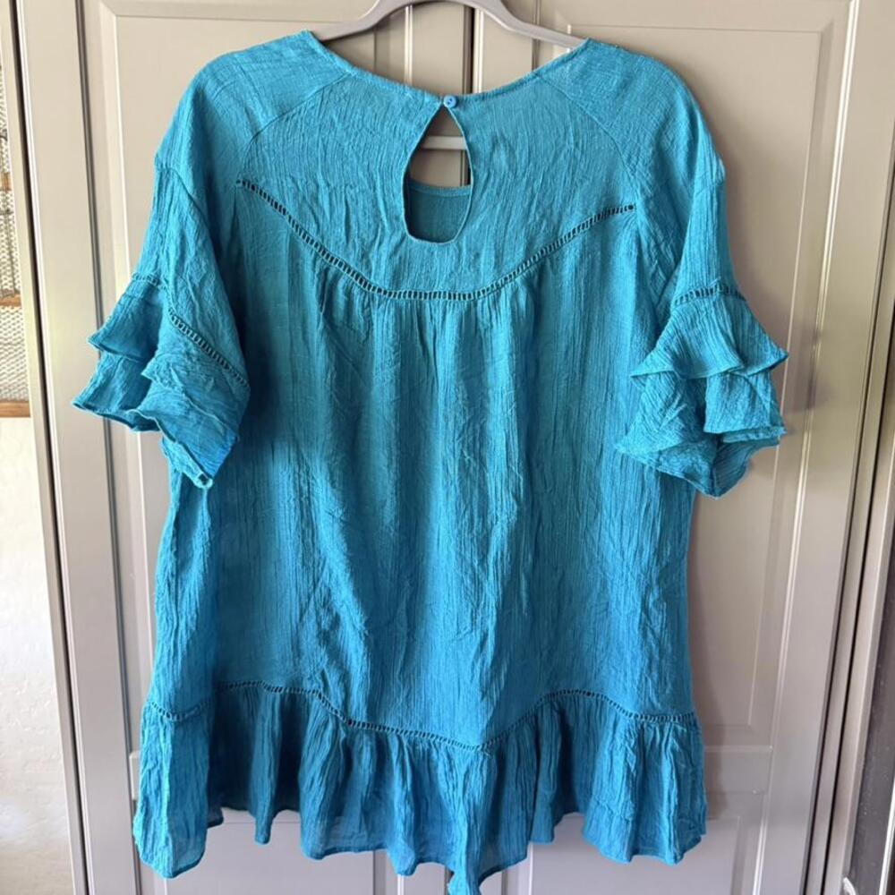 Umgee Blue Blouse with Floral Embroidery - Picture 6 of 14